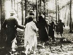 Немецкие солдаты ведут польских женщин к месту казни